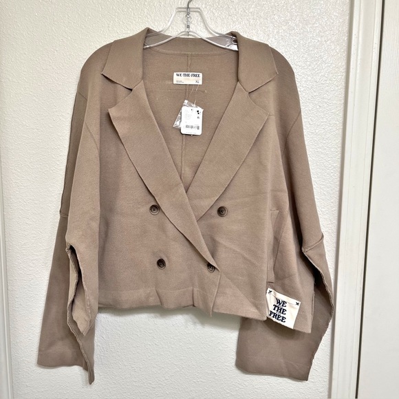 We the Free Free People Sadie Crop Sweater Knit Blazer Taupe Brown Tree House XL - Picture 2 of 8